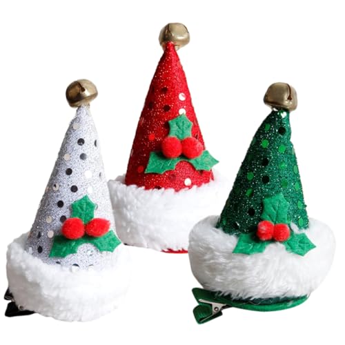Beatifufu 3 Stück Weihnachtsmütze Haarspangen Teiliges Haarschmuck Kleine Haarclips Leicht Schonend für Mädchen Festliche Haarklammern aus Metall in Weiß Rot Grün von Beatifufu