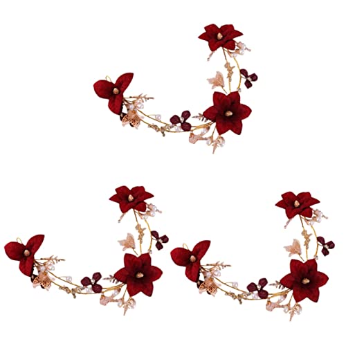 Beatifufu 3St Haarschmuck mit roten Blumen Haarschmuck zur Hochzeit Tiara frauen kopfschmuck Stirnband Hochzeitsdekoration Braut Hochzeit für die Braut Legierung von Beatifufu