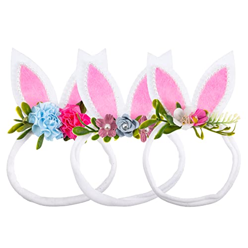 Beatifufu 3-teiliges Stirnband Mit Hasenohren Haarbänder Mit Blumendesign Elastische Stirnbänder Für Babys von Beatifufu