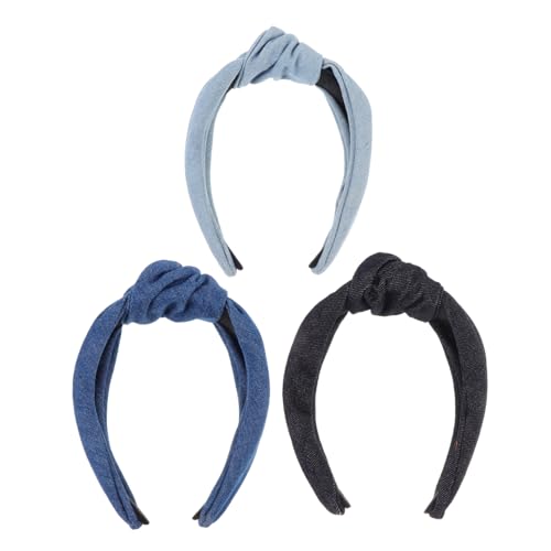 Beatifufu 3stücke Retro-stil Stirnband Für Mädchen Geknüpfte Kopfbedeckung Mit Jeans-haarband-dekor Schlichtes Als Geschenk Verhindert Haare Im Gesicht von Beatifufu