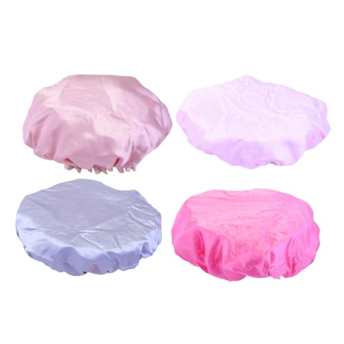 Beatifufu 4 STÜCKE Teiliges Wasserdichte Duschhauben aus Doppellagigem Satin Haarschutz für Damen zum Duschen Haare Pflegen und Make up Entfernen Bequem und Salongeeignet von Beatifufu