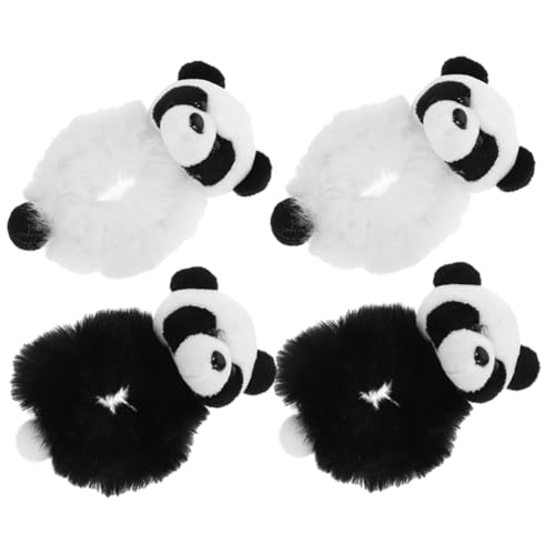 Beatifufu 4 Stck Plüsch Panda Haargummis Flauschige Elastische Pferdeschwanzhalter Weiche Haarschleifen für Mädchen und Frauen Süßer Haarschmuck in Schwarz und Weiß Schonend und Rutschfest von Beatifufu