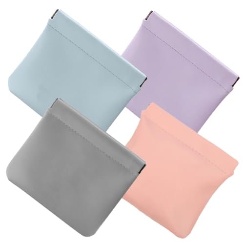 Beatifufu 4 Stck Selbstschließende Kleine Kosmetiktasche aus PU Wasserabweisend Kompakt Multifunktional für Damen Teiliges in Himmelgrau Rauchrosa Flieder für Reisen und Alltag von Beatifufu