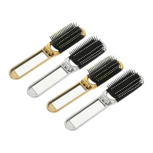 Beatifufu 4 Stck. Klappbare Kleine Haarbürste mit Spiegel Leichte Faltbare Reise Haarbürste für Damen und Herren Strapazierfähige Kunststoffbürste zum Entwirren Massieren und Mitnehmen von Beatifufu
