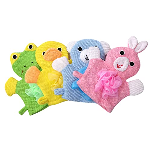Beatifufu 4 Stück Cartoon Badehandschuhe Für Kinder Komfortable Peelinghandschuhe Gelb Grün Rosa Blau Wiederverwendbar Für Sanfte Reinigung Und Spaß Beim Baden von Beatifufu