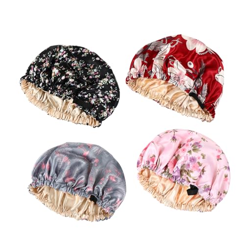 Beatifufu 4stücke Schlafmütze Satin Verstellbar Für Damen Hut Uv Schutz Leicht Tragbar Haarwäsche Badenschutz Haarverlust Verhindern Glattes Haar Morgens von Beatifufu