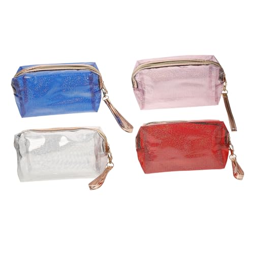 Beatifufu 4 Stück Holographische Kosmetiktasche Reise Kulturbeutel Transparent Makeup Organizer Tragbar für Damen Clutch und Stifttasche in Rot Blau Silber von Beatifufu