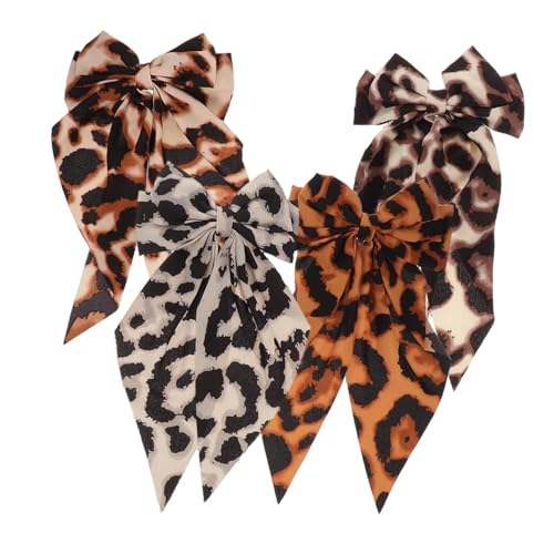 Beatifufu 4 Stück Leopardenmuster Haarschleifen Große Satin Haarklammern mit Langem Große Schleifen-haarspangen für Damen Mädchen Ponytail Dekoration von Beatifufu