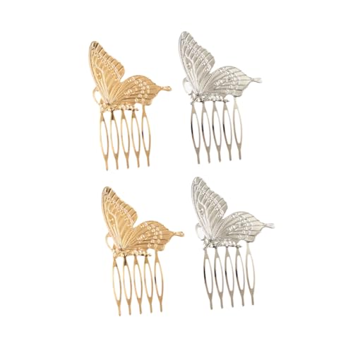 Beatifufu 4 Stück Modische Schmetterling Haarspangen aus Metall Zarte Haarkämme in Gold und Silber Elegante Haarschmuck Clips für Damen und Mädchen Vielseitig für Party Hochzeit und Alltag von Beatifufu