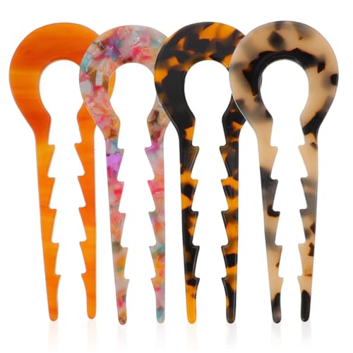 Beatifufu 4 Stück Teiliges U förmiges Haarstab Acetat Rutschfeste Haargabeln für Lange Haare Vielseitiger Haarschmuck für Damen für Dutt und Stilvolle Frisuren von Beatifufu