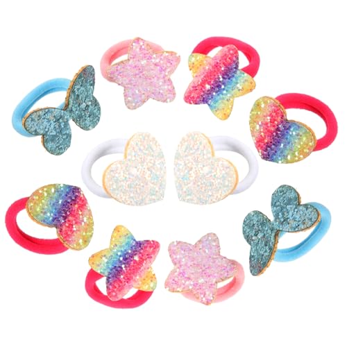 Beatifufu 5 Paare Glitzernde Elastische Haargummis für Mädchen Elastische Ponytail halter Funkelnde Zopfgummis mit Regenbogen stern Herzdesigns Geeignet für Mittleres und Dickes Haar von Beatifufu