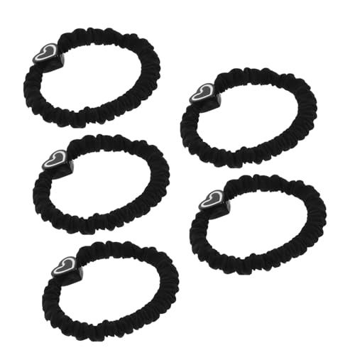 Beatifufu 5 Stück Schwarze Dehnbare Haargummis mit Herz Design Elastische Ponytail Bänder für Damen und Mädchen Schonend zum Haar Strapazierfähig Vielseitig Passend für Haartypen von Beatifufu