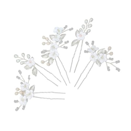 Beatifufu 5 Stück Teiliges Braut Haarnadeln mit Weißen Soft Blumen und Silbernen Metallblättern U Förmige Haarforken für Hochzeit Brautschmuck und Festliche Anlässe von Beatifufu