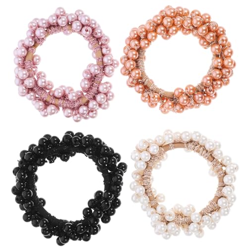 Beatifufu 5 Stück Teiliges Haargummis mit Kunstperlen für Damen Elastische Haargummis für Champagner Gold Schwarz und Haarstyling Accessoires für Haartypen von Beatifufu