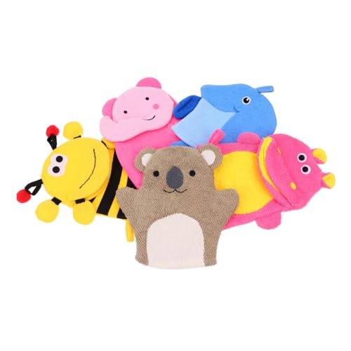 Beatifufu 5 Stück Waschhandschuhe aus Umweltfreundlichem Material Sanftes Peeling Praktische Cartoon Tier motive Weich und Hautschonend für Junge Mädchen Hände Beine Rücken Badezubehör von Beatifufu
