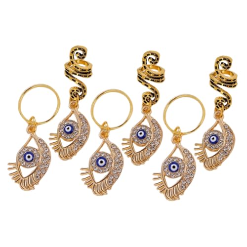 Beatifufu 6 Stck. Teiliges Dreadlock Haarschmuck Metall Schlange Spirale Haarringe mit Evil Eye Anhänger für Zöpfe und Geflecht Frauen Weihnachts und Partyaccessoire von Beatifufu