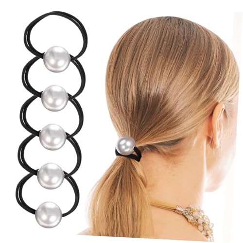 Beatifufu 6 Stück Haargummis mit Großen Perlen Elastische Schadstofffreie Haargummis für Frauen Doppelte Dicke Vielseitig für Pferdeschwanz und Dutt Modisches Armband Schonend zum Haar von Beatifufu