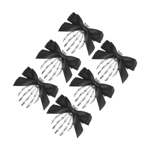 Beatifufu 6 Stück Halloween Haarspangen mit Skelett-hand Motiv Schwarze Gothic Schleifen Haarklammern Kleine Knochen-haarklammern Teufelsklauen Design für Cosplay Party Frauen von Beatifufu