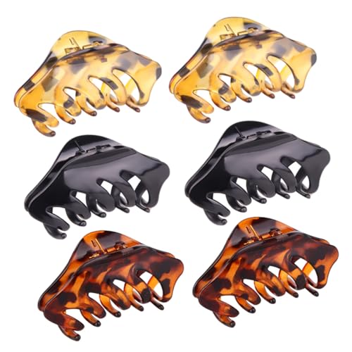 Beatifufu 6 Stück Kunststoff Haarklammern für Damen Rutschfeste Haarspangen mit Starkem Griff Modische Ponytail Halter in Schwarz und Leopardenmuster Geeignet für Dickes und Dünnes Haar von Beatifufu