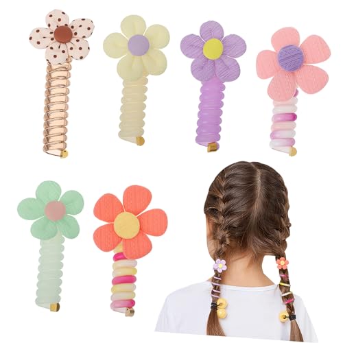 Beatifufu 6 Stück Teiliges Blumen Haarband Elastische Haargummis für Mädchen Grün Gelb und Orange Vielseitige Haarschmuck für Verschiedene Frisuren von Beatifufu