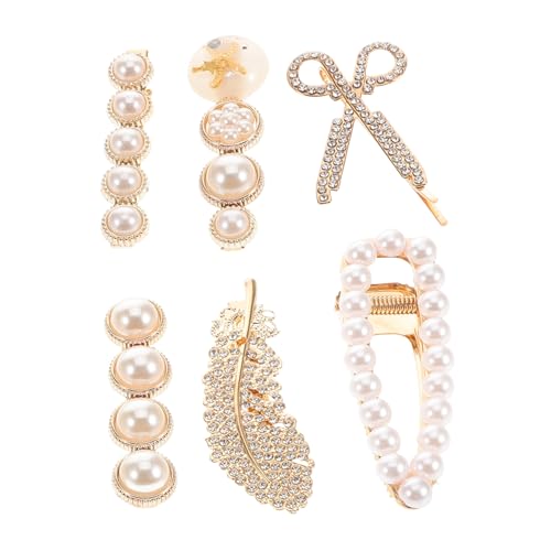Beatifufu 6 Stück Teiliges Haarschmuck Damen Haarspangen mit Perlen und Strasssteinen Modische Metall Haarclips Federmotiv Leicht und Dekorativ für Vielseitiges Haarstyling von Beatifufu