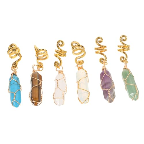 Beatifufu 6 Stück Teiliges Stone Pendant Haarschmuck aus Natürlichem Stein und Metall Vintage Dreadlock Schmuckanhänger für Zöpfe und Pferdeschwanz Geometrische Einfach Anzubringende von Beatifufu