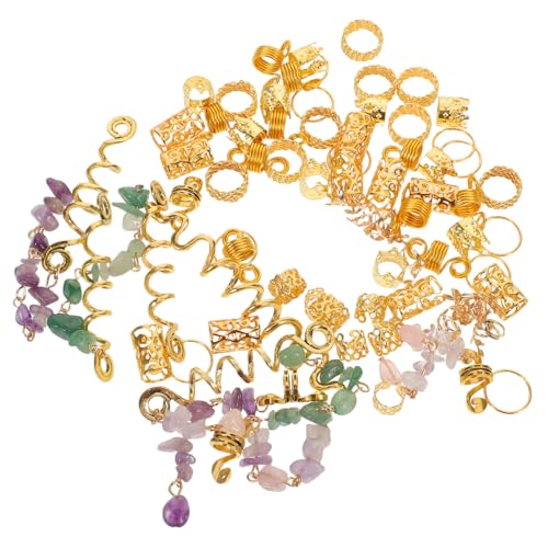 Beatifufu 80 Stück Haarbänder Ethno-stil mit Steinanhänger Vintage Dreadlock Schmuck für Frauen Braid Rings für Flechtfrisuren Modische Haaraccessoires für Festivals und Alltag von Beatifufu