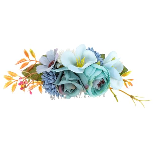 Beatifufu Blauer Braut Haarkamm mit Blumen Design Headpiece für Hochzeit und Fest Leichtes Haarschmuck für Frauen Mädchen Braut und Brautjungfern Einfach zu Tragen von Beatifufu
