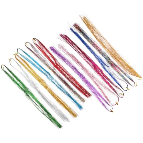Beatifufu Bunte Hair Tinsel mit Farben Glitzer Haarsträhnen Extensions Kit für Frauen Mädchen Party Haaraccessoires mit Häkelnadel Perlenwerkzeug und Haarclips von Beatifufu