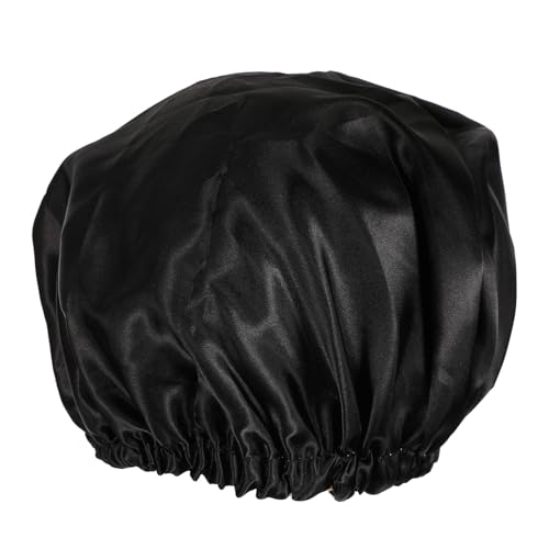 Beatifufu Damen Satin Schlafhaube Doppel lagig Verstellbar Elastisch Haarschutz Mütze für Lockiges Dünnes Langes Haar und Chemotherapie Geeignet Schwarz von Beatifufu