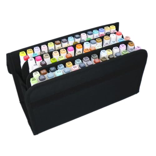 Beatifufu Fächer Marker Stifttasche mit Schultergurt Robuster Nylon Reißverschluss Organizer für Marker Elastische Halterung Vielseitig als Kosmetiktasche Schwarz von Beatifufu
