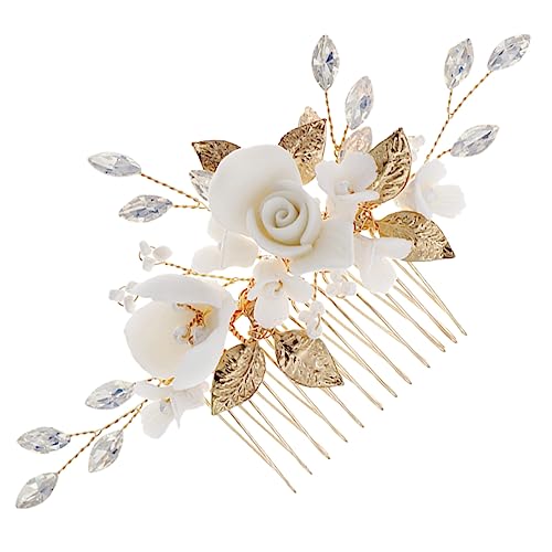 Beatifufu Feiner Braut Haarkamm mit Goldfarbenen Keramikblumen Wiederverwendbarer Haarschmuck für Hochzeit Party und Festliche Anlässe Geeignet für Damen und Mädchen Vielseitig Kombinierbar von Beatifufu