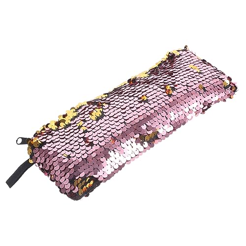 Beatifufu Glitzer Kosmetiktasche Damen Polyester Make Up Tasche Tragbar Schminktasche mit Reißverschluss Stilvolles Design für Reisen und Alltag Gold Hellrosa von Beatifufu