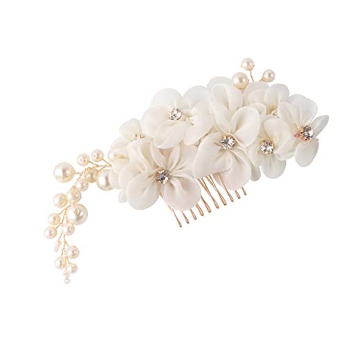 Beatifufu Haarschmuck Mit Blumen Haarkämme Für Frauen Haarnadel Blumenhaarspangen Für Frauen Perlenhaarnadeln Für Frauen Hochzeitskopfschmuck Jahrgang Weiß Fräulein Hochzeitskleid Kamm von Beatifufu