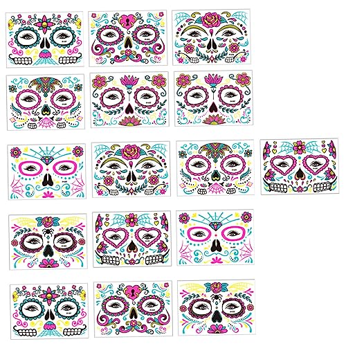 Beatifufu 16 Bögen Halloween-gesichtstattoos Aufkleber Temporäre Leuchtende Gesichtsaufkleber Für Party von Beatifufu