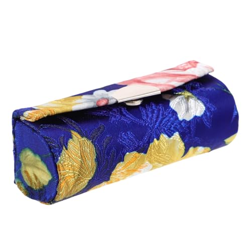 Beatifufu Handbesticktes Vintage Lippenstiftetui aus Seide mit Spiegel Tragbare Kosmetiktasche für Damen Stilvoller Makeup Organizer Handgefertigte Schminktasche in Blau von Beatifufu