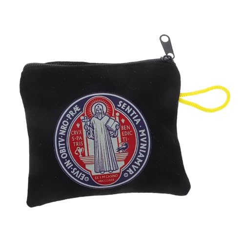 Beatifufu Handgefertigte Stofftasche für Rosenkränze mit Reißverschluss Eleganter Aufbewahrungsbeutel für Erstkommunion für Schmuck und Religiöse Erinnerungsstücke Schwarz von Beatifufu