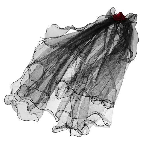 Beatifufu Handgefertigtes Schwarzes Rosen Hochzeitskopfschmuck für Frauen Halloween Ghost Bride Kostümzubehör Leichter Gothic Schleier für Partys und Karneval Detailliert Verarbeitet und von Beatifufu