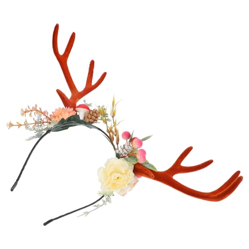 Beatifufu Blumenkopfschmuck für Maskerade Kind Weihnachten Stirnband Rentier-Stirnband für Kinder Haargummis Weihnachtskopfbedeckung Geweih Stirnband Elch Zubehör von Beatifufu
