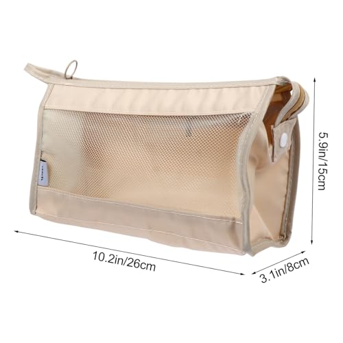 Beatifufu Kulturtasche Nylon Mesh Waschbeutel mit Reißverschluss Leichte Make up Tasche für Reisen Outdoor Buggy Bag Beige mit Hängeöse und Atmungsaktivem Material von Beatifufu