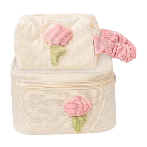 Beatifufu 2stücke Kosmetiktasche Organizer Elegante Make-up Aufbewahrung Für Damen Leicht Und Tragbar Für Reisen Und Täglichen Gebrauch Cremeweiß Vielseitig Für Kosmetik Und Schmuck von Beatifufu