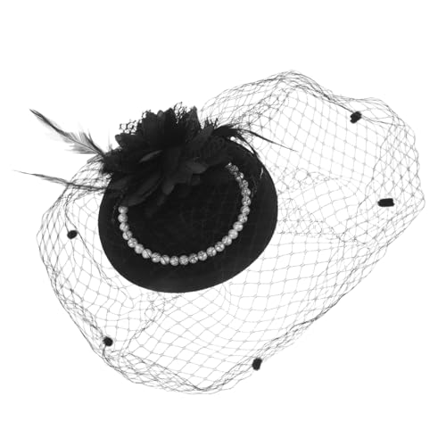 Beatifufu Schwarzes Schleierstirnband Mit Perlen Für Damen Vintage Tea Party Hut Mini Schwarzer Hut Fascinator Stirnband Für Hochzeit Und Party von Beatifufu
