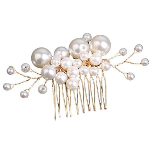 Beatifufu Perlen Haarkamm Brautschmuck mit Handgefertigten Goldfarbenen Perlen Eleganter Hochzeits Haarschmuck für Bräute Frauen und Mädchen für Hochzeit Party und Festliche Anlässe von Beatifufu