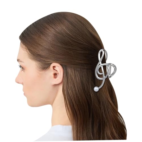 Beatifufu Perlen Haarspange Musiknote Metall Haarklammer für Dickes Haar Mittelgroßer Stabiler Haarklauenclip Damen Eleganter Haarschmuck Silberfarben Sicherer Griff Modisches Accessoire von Beatifufu