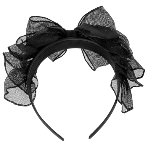 Beatifufu Retro Spitzen haarreif mit Großem Schleifen knoten Doppellagiges Netzgewebe Breiter Rand Elegantes Festival Cosplay accessoire für Damen Vintage stil für Hochzeiten und Feiern von Beatifufu