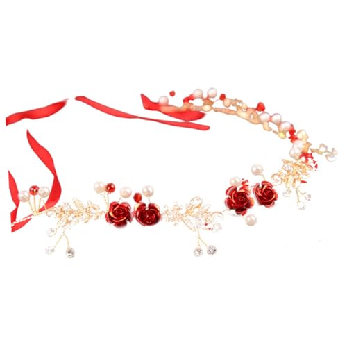 Beatifufu Rotes Perlen-strass-blumen-stirnband Für Hochzeiten Abschlussball Und Feste Elegantes Haarschmuck-accessoire Für Bräute Und Damen von Beatifufu