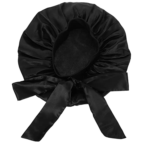 Beatifufu Damen Duschhaube Mit Schleife Große Elastische Satin-badekappe Für Lange Und Dicke Wiederverwendbar Waschen Und Schlafen Schwarz von Beatifufu