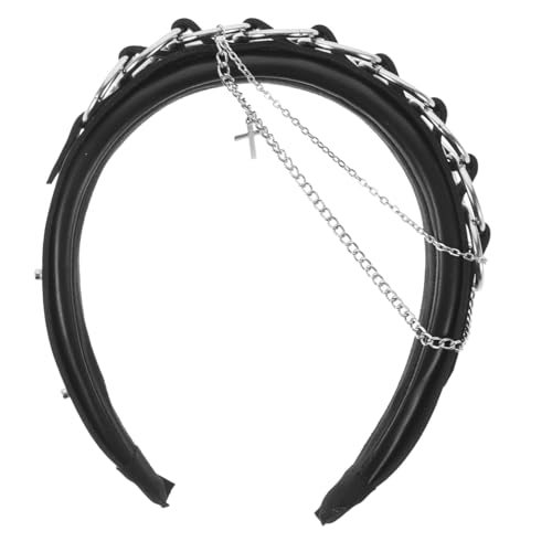 Beatifufu Schwarzes Gothic Stirnband Damen Punk Haarreif mit Nieten Ketten und Kreuz Akzent Lolita Kopfaccessoire für Goth Mode Festivals und Halloween Cosplay von Beatifufu