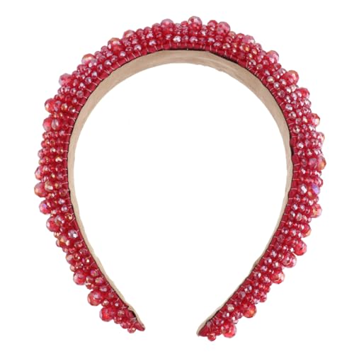 Beatifufu Stilvolles Damen Haarband Wasserfall Perlen Handgefertigtes funkelndes Stirnband Rot Eleganter Haarschmuck für Partys Hochzeit und Alltag von Beatifufu