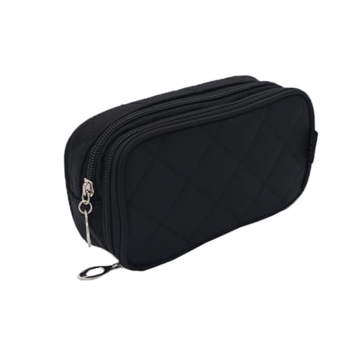Beatifufu Tragbare Kosmetiktasche Damen Geometrisches Design Zweiseitig Großes Fassungsvermögen Reißverschluss Make Up Organizer Reise Kulturbeutel Schwarz Multifunktional von Beatifufu